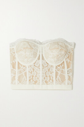 Alexander McQueen - Strapless Satin-trimmed Corded Cotton-blend Lace Bustier Top - Ivory