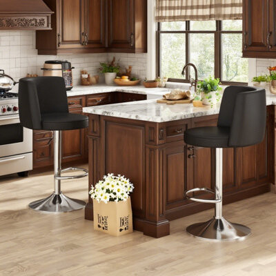 Ivy Bronx Counter Height Bar Stools Kitchen Island Barstools Set Of 2 Adjustable Upholstered Swivel Counter Stool Bar Height Island Chairs With Back & Footre