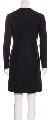 Celine Leather-Paneled Wool Dress