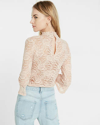 Express Lace Mock Neck Bell Sleeve Blouse