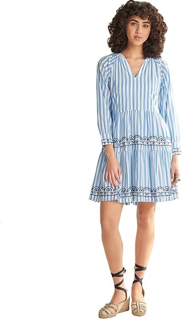 Hatley Maddy Popover Dress - Azure Stripes Women's Dress Azure Stripes : SM, Cotton