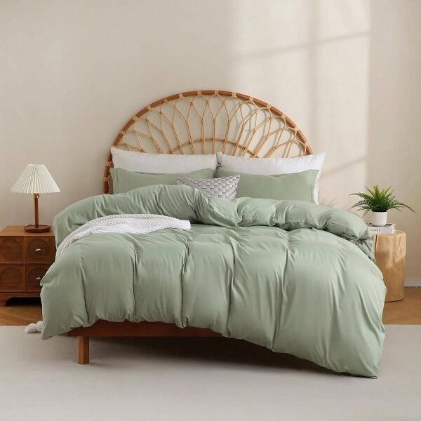 AI'MAGE SageGreenQueenDuvetCoverSet3-PiecewithPillowShamsSoftMicrofiberZipperClosuregreenQueen