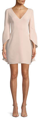 Halston V-Neck Flounce-Sleeve Mini Cocktail Dress