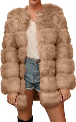 Clearance Faux Furry Coats For Women Winter Thick Warm Fuzzy