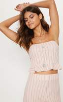 Thumbnail for your product : PrettyLittleThing Nude Tie Back Frill Hem Bandeau Crop Top