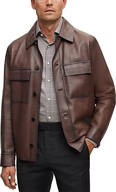Boss Monogram-Embossed Hooded Leather Jacket