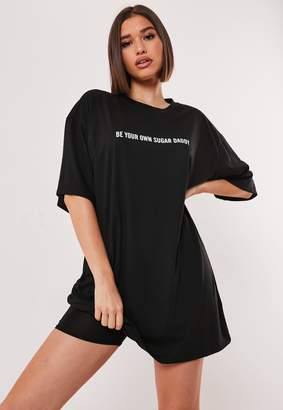 Missguided Black Sugar Daddy Slogan Oversized T Shirt Dress