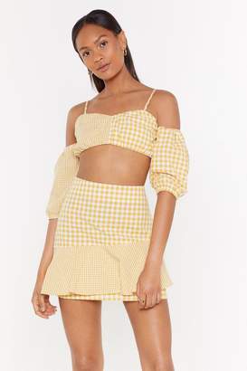 Nasty Gal Womens Square She Goes Gingham Cold Shoulder Crop Top - Yellow - 6, Yellow
