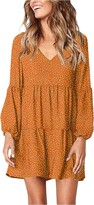 Thumbnail for your product : Younthone Women's Casual Dress Sexy V-Neck Long Sleeve Polka Dot Printed Ruffled Loose Mini Dress Swing Dress Elegant Ladies Party Dress Large Size UK 8-24 Orange