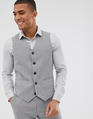 ASOS DESIGN wedding skinny suit suit vest in gray twist micro texture