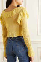 Thumbnail for your product : LoveShackFancy Seraphine Cropped Ruffled Crocheted Cotton Cardigan - Yellow