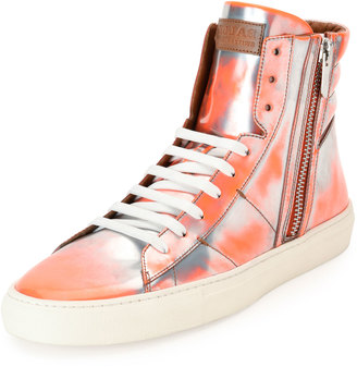 Bally Hensel Fluorescent Leather High-Top Sneaker, Orange