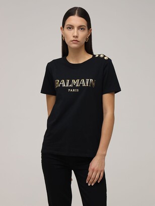 Balmain Metallic Logo Cotton Jersey T-shirt