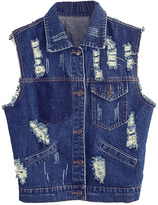 Thumbnail for your product : Choies Dark Blue Ripped Denim Waistcoat