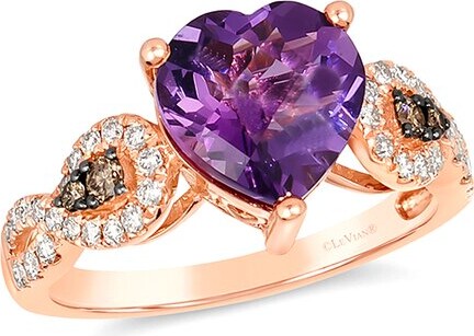 LeVian Amethyst Heart 14K Rose Gold 2.78 ct. tw. Diamond & Dark Amethyst Ring