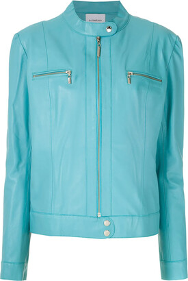 turquoise leather jacket womens