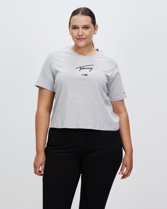 Tommy Jeans Women's Grey Printed T-Shirts - Curve Essential Logo SS Tee