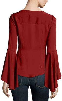 Milly Michelle Bell-Sleeve Stretch-Silk Blouse