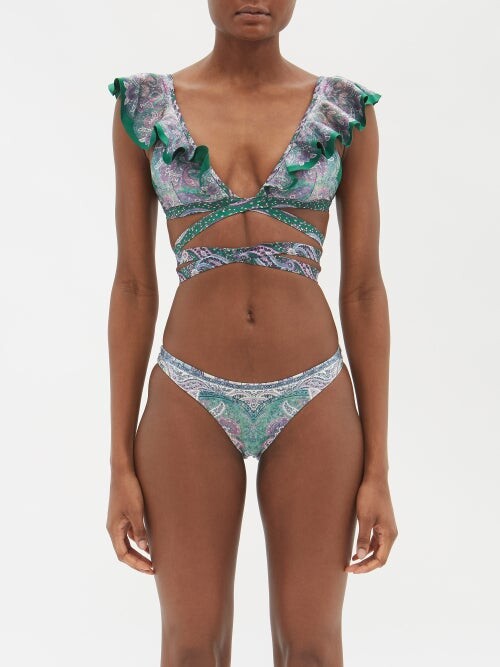 Zimmermann Anneke Ruffled Wraparound Paisley-print Bikini - Green Print -  ShopStyle Two Piece Swimsuits