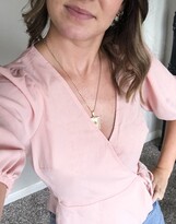 Thumbnail for your product : Miss Selfridge puff sleeve wrap front blouse in pink