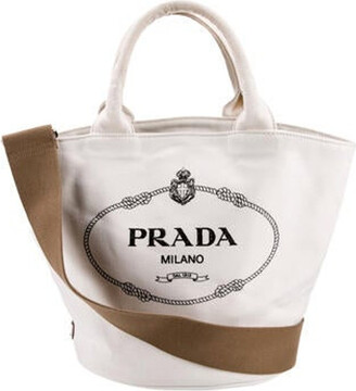 Bow Prada Brown Canapa Logo Canvas Bucket Bag White Beige Leather Cloth  Pony-style calfskin Cloth ref.402685 - Joli Closet