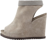 Thumbnail for your product : Brunello Cucinelli Nubuck Beaded-Ankle Wedge, Gray