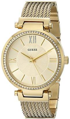 GUESS Gold-Tone Stainless Steel Crystal Bangle Bracelet Watch with Self-Adjustable Links. Color: Gold-Tone (Model: U0638L2)