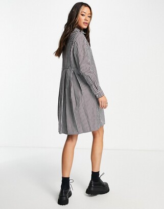 Fred Perry pleated gingham shirt dress in red check print - ShopStyle