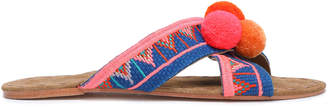 Figue Pompom-embellished Embroidered Canvas Sandals