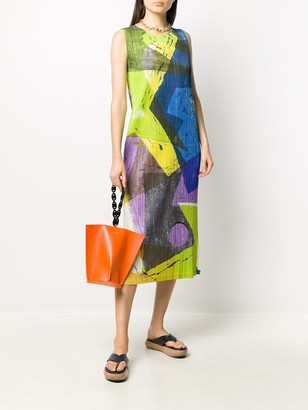 Pleats Please Issey Miyake Micro Pleat Abstract Print Dress