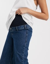 Thumbnail for your product : ASOS Maternity DESIGN Maternity high rise 'easy' wide leg jeans in mid wash blue with over the bump waistband