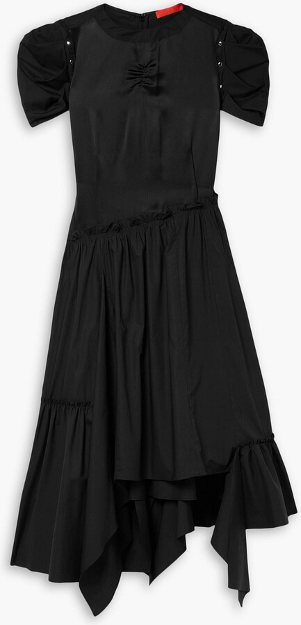 Commission Canyon asymmetric paneled silk-satin and cotton-blend poplin dress