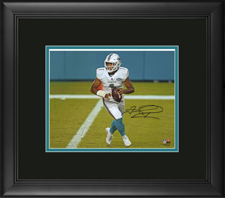 Fanatics Authentic Tua Tagovailoa Miami Dolphins Framed Autographed 8" x 10" White Jersey Rolling Out Photograph