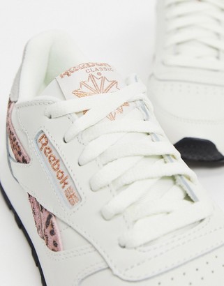 Reebok Classic leather sneakers in chalk with leopard print detailing -  ShopStyle