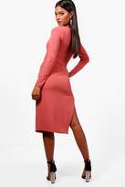 Thumbnail for your product : boohoo Square Neck Thigh Split Midi Dress