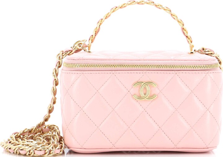Chanel Pick Me Up Logo Handle Vanity Case Quilted Caviar Mini Pink