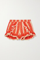 Thumbnail for your product : PatBO Ruffled Striped Crocheted Shorts - Orange