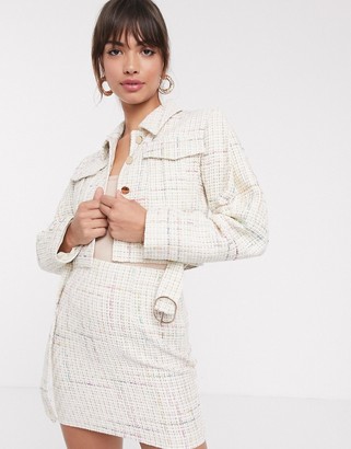 ASOS DESIGN DESIGN exaggerated sleeve boucle suit blazer with pocket detail