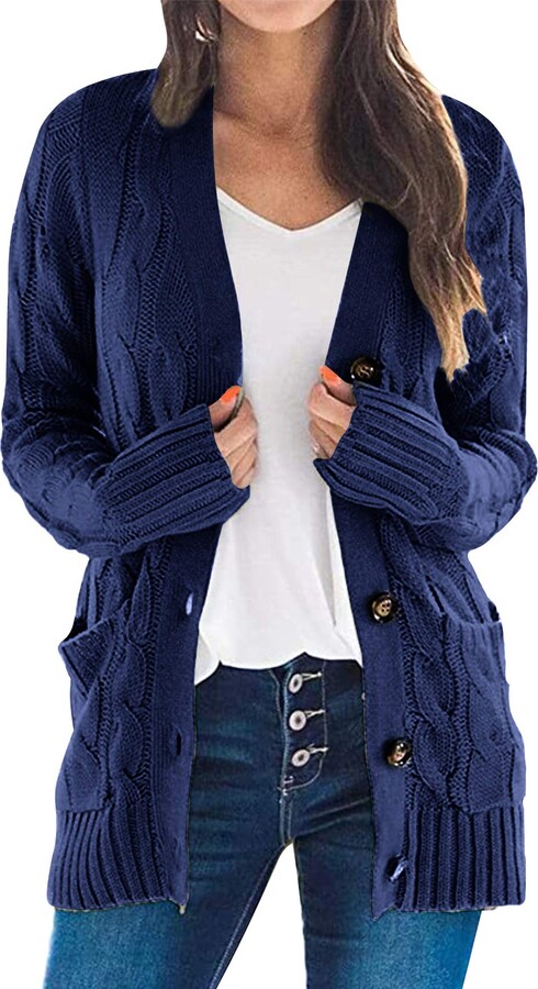 ladies long navy cardigan
