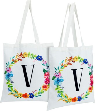 Okuna Outpost Set Of 2 Reusable Monogram Letter M Personalized Canvas Tote  Bags For Women, Floral Design, 29 In : Target