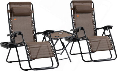 Latitude Run Zero Gravity Chair Set With Side Table Folding Reclining Chair With Cupholders & Pillows Adjustable Lounge Chair For Pool Backyard Lawn Beach