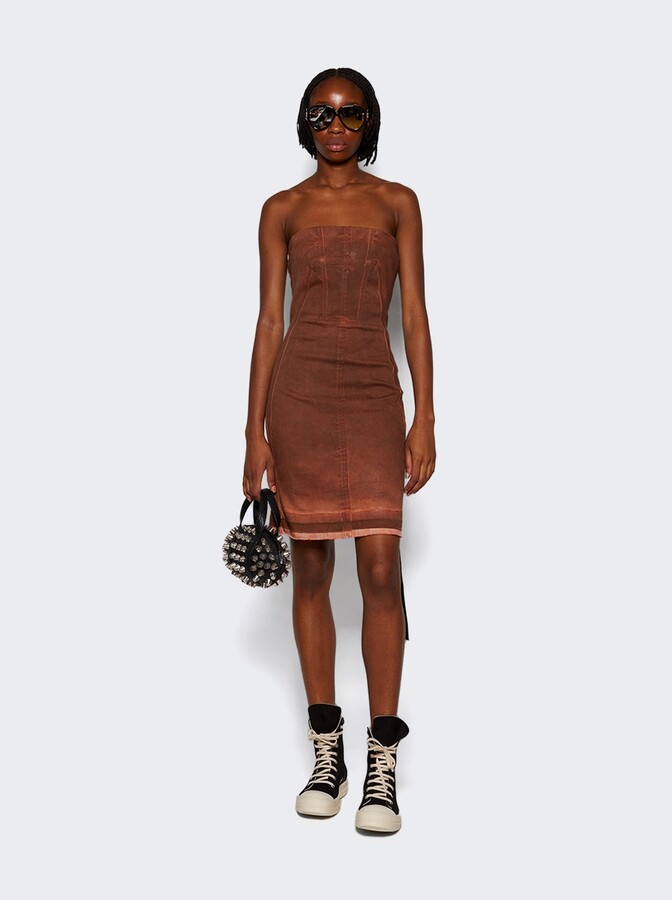 Rick Owens Splintered Stretch Denim Bustier Dress Terra