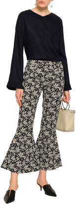 Mother of Pearl Embellished Cotton-blend Floral-jacquard Kick-flare Pants