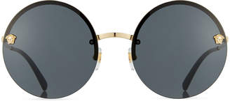 Versace Rimless Round Monochromatic Sunglasses, Gold/Black
