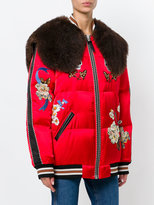 Thumbnail for your product : Coach skull and floral appliqué shearling trimmed bomber jacket