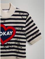 Thumbnail for your product : Burberry Heart Motif Striped Cotton Wool Sweater