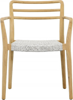 Bayou Breeze Detta Outdoor Teak Wood Upholstered Dining Chair Natural and White
