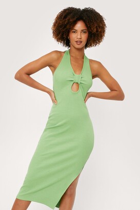 Nasty Gal Womens Knot Front Ribbed Midi Bodycon Dress