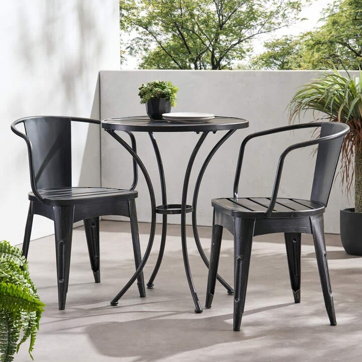 Harper&Bright Designs Black Silver 3-Piece Metal Round Tabletop Outdoor Bistro Set for Small Space