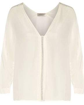 Sandro Cotton Lace-Trimmed Washed-Silk Blouse